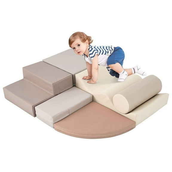 Aukfa 6-Piece Kids Climbing Toys, Baby Climber Blocks for Toddlers, Foam Play Gym Climbing Structures for Indoor Climb - Earth Tone