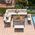 thumbnail image 1 of Aukfa 6-Piece Outdoor Furniture Set, Rope Weave Patio Conversation Set w/ Wood Table & Icebox, Beige, 1 of 12