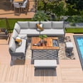thumbnail image 1 of Aukfa 6-Piece Outdoor Furniture Set, Rope Weave Patio Conversation Set w/ Wood Table & Icebox, Gray, 1 of 12