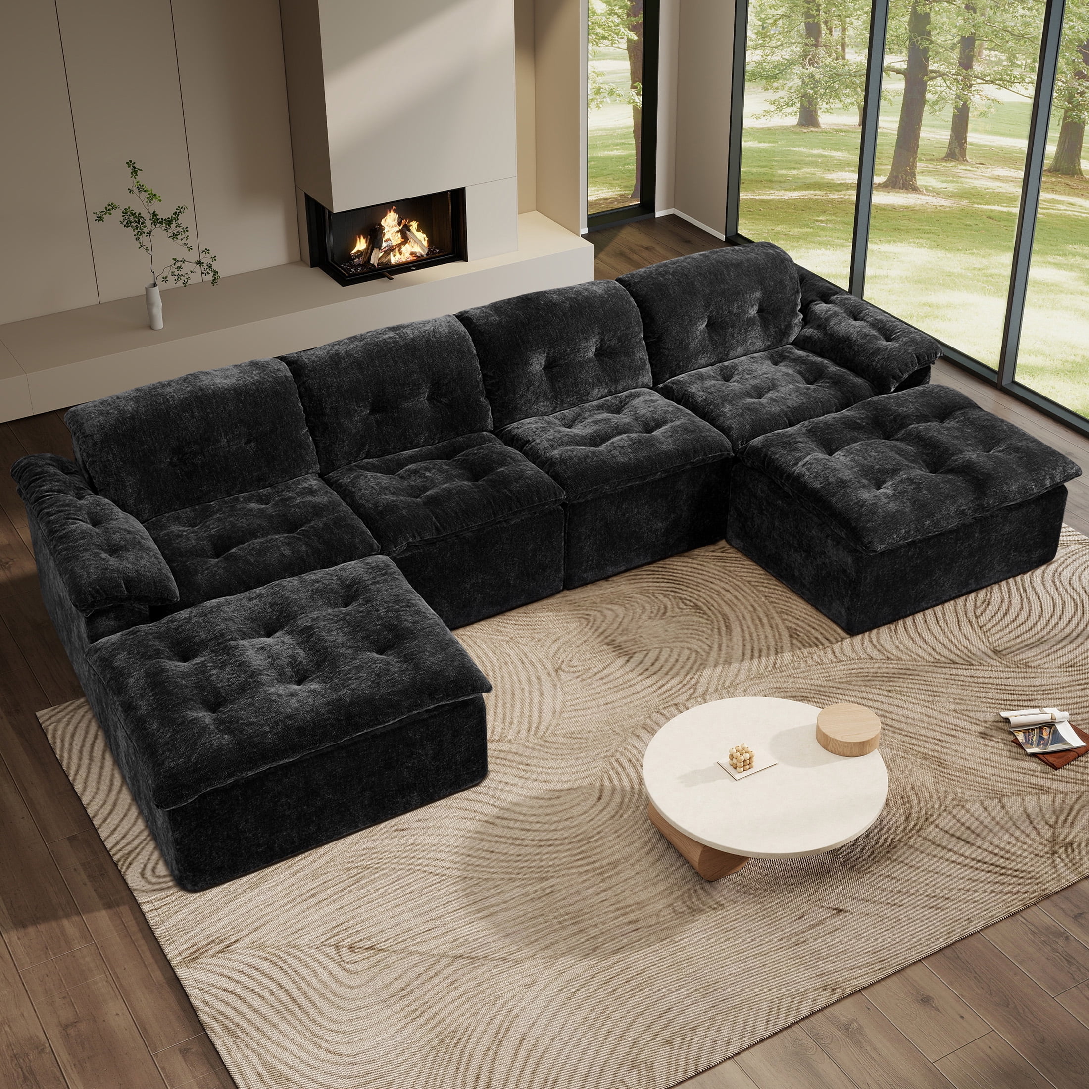 Aukfa 6-Piece U-Shaped Modular Sectional Sofa with 2 Ottomans for