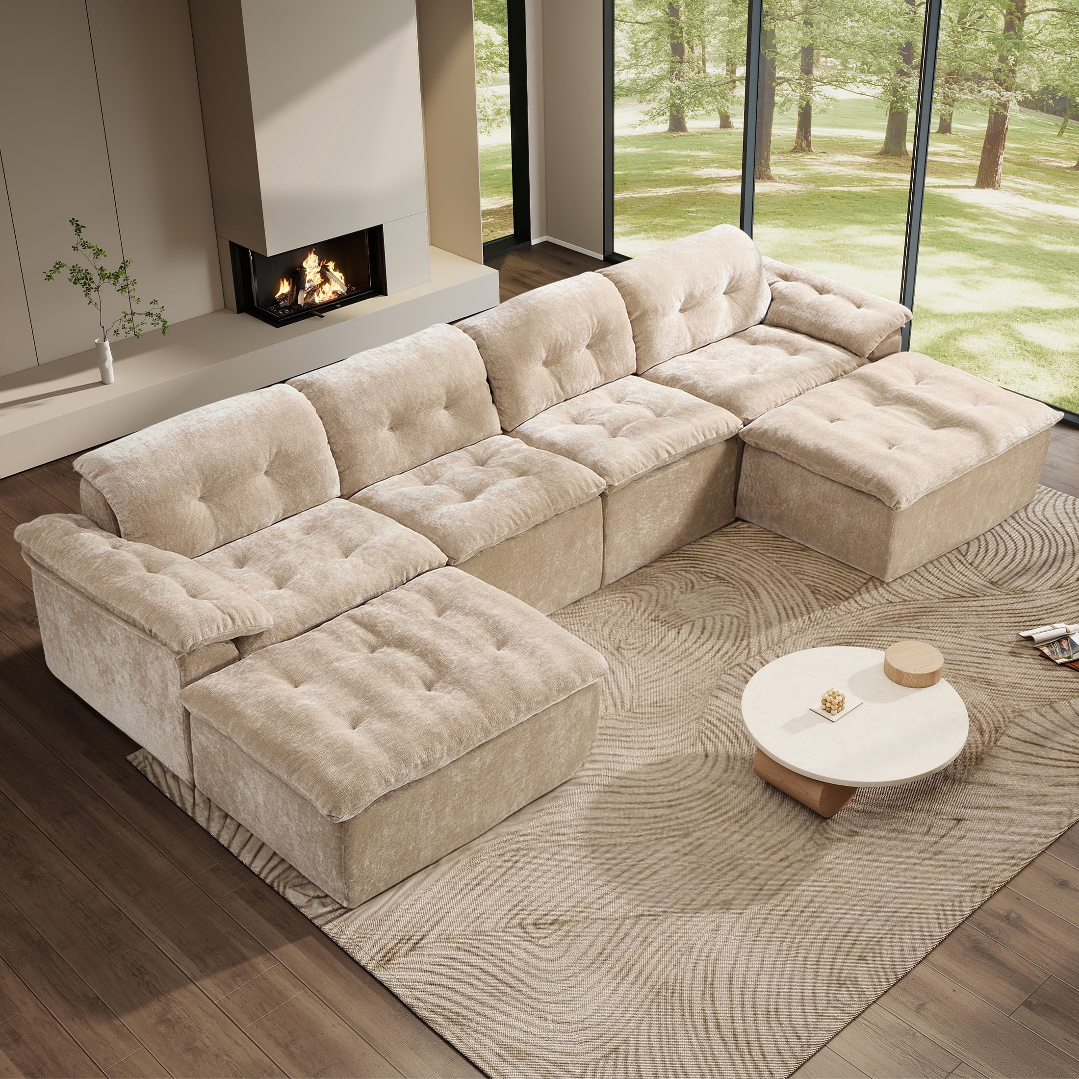 Aukfa 6-Piece U-Shaped Modular Sectional Sofa with 2 Ottomans for