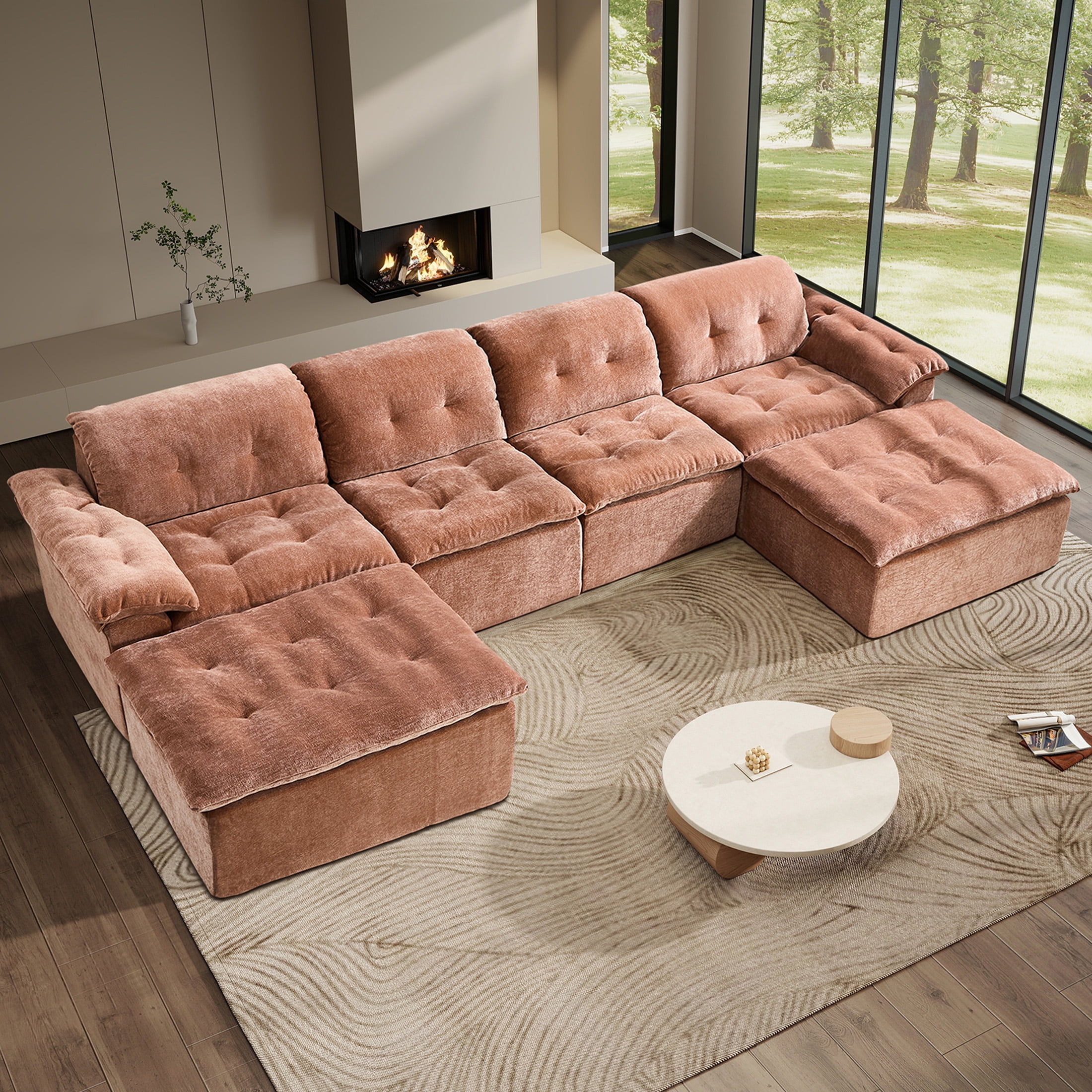 Aukfa 6-Piece U-Shaped Modular Sectional Sofa with 2 Ottomans for