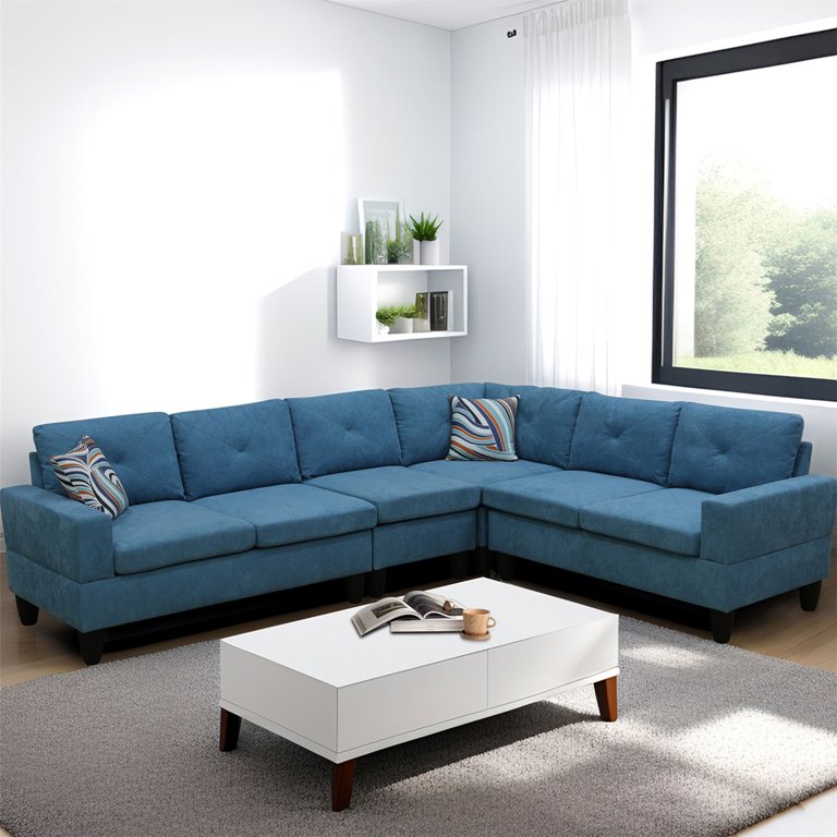 Aukfa 6-Seater L Shaped Sectional Sofa Flannel Fabric - Walmart.com
