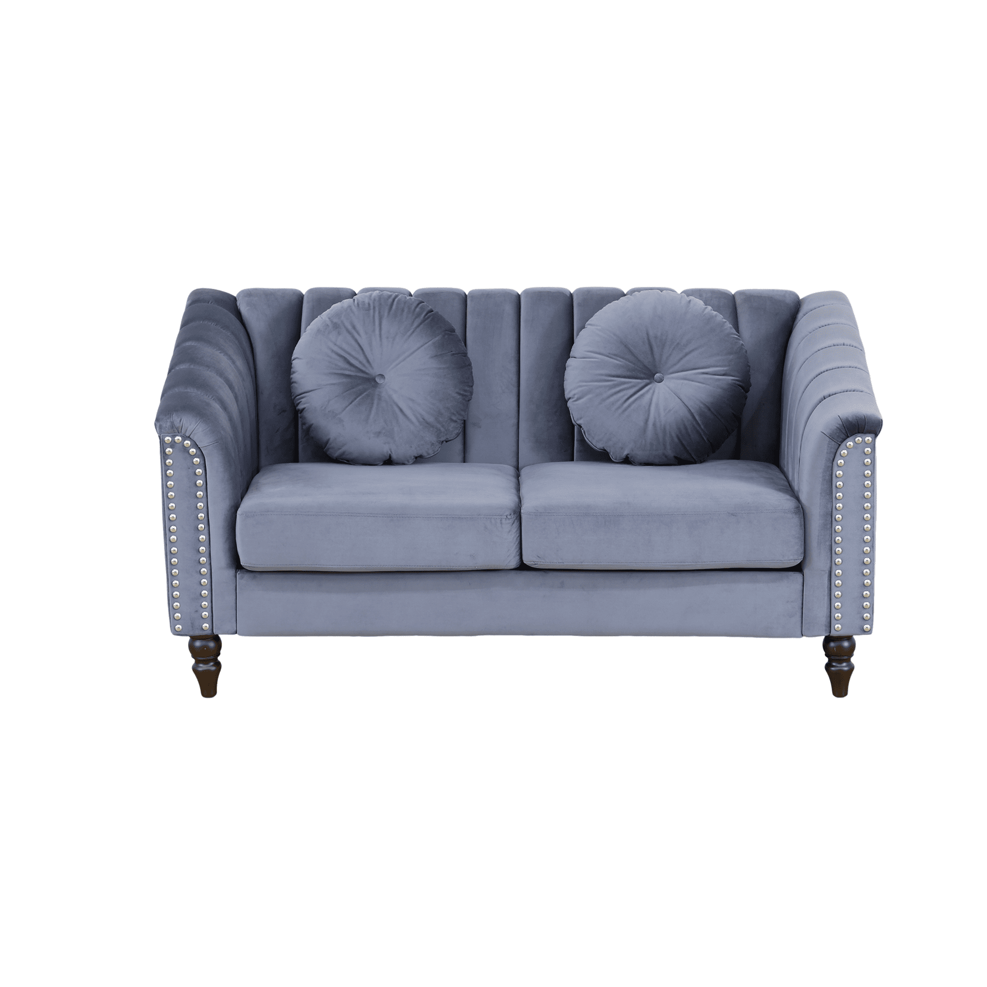 Aukfa 60" Comfy Flannel Loveseat Sofa, Contemporary Sleeper Couch for Living Room, 2 Pillows, Gray