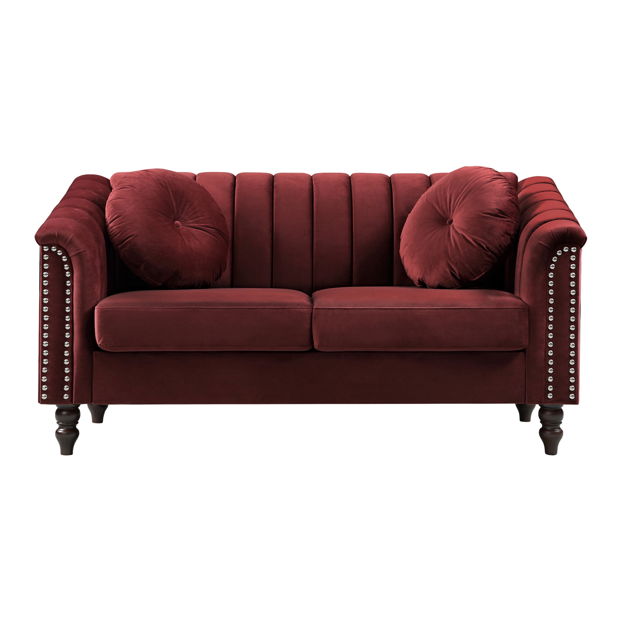 Aukfa 60" Comfy Flannel Loveseat Sofa, Contemporary Sleeper Couch for Living Room, 2 Pillows, Red