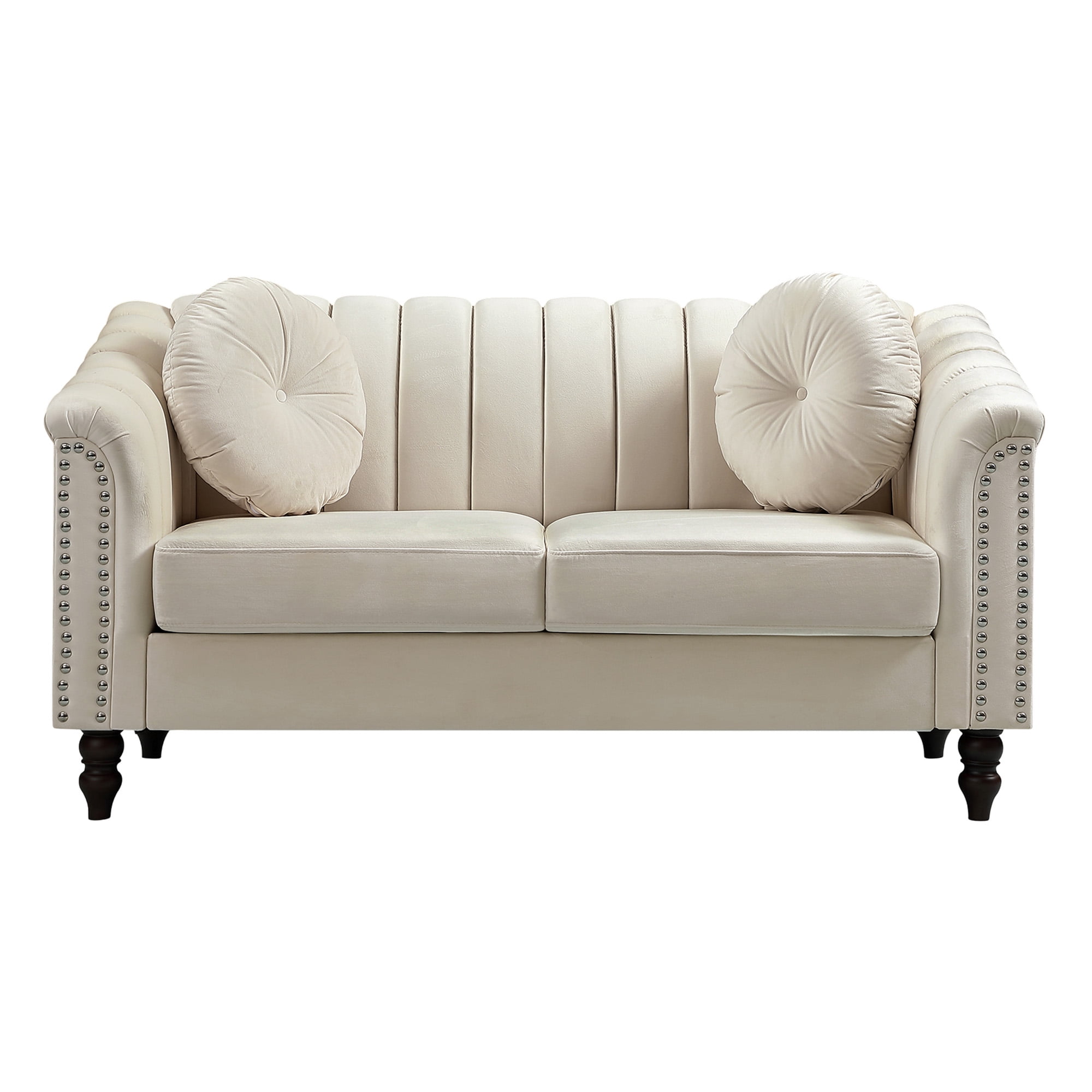 Aukfa 60" Comfy Flannel Loveseat Sofa, Contemporary Sleeper Couch for Living Room, 2 Pillows, White