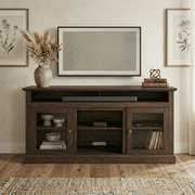 Aukfa 60" Farmhouse TV Stand for TVs up to 65", Wood Entertainment Center, Cable Management,Rustic Brown