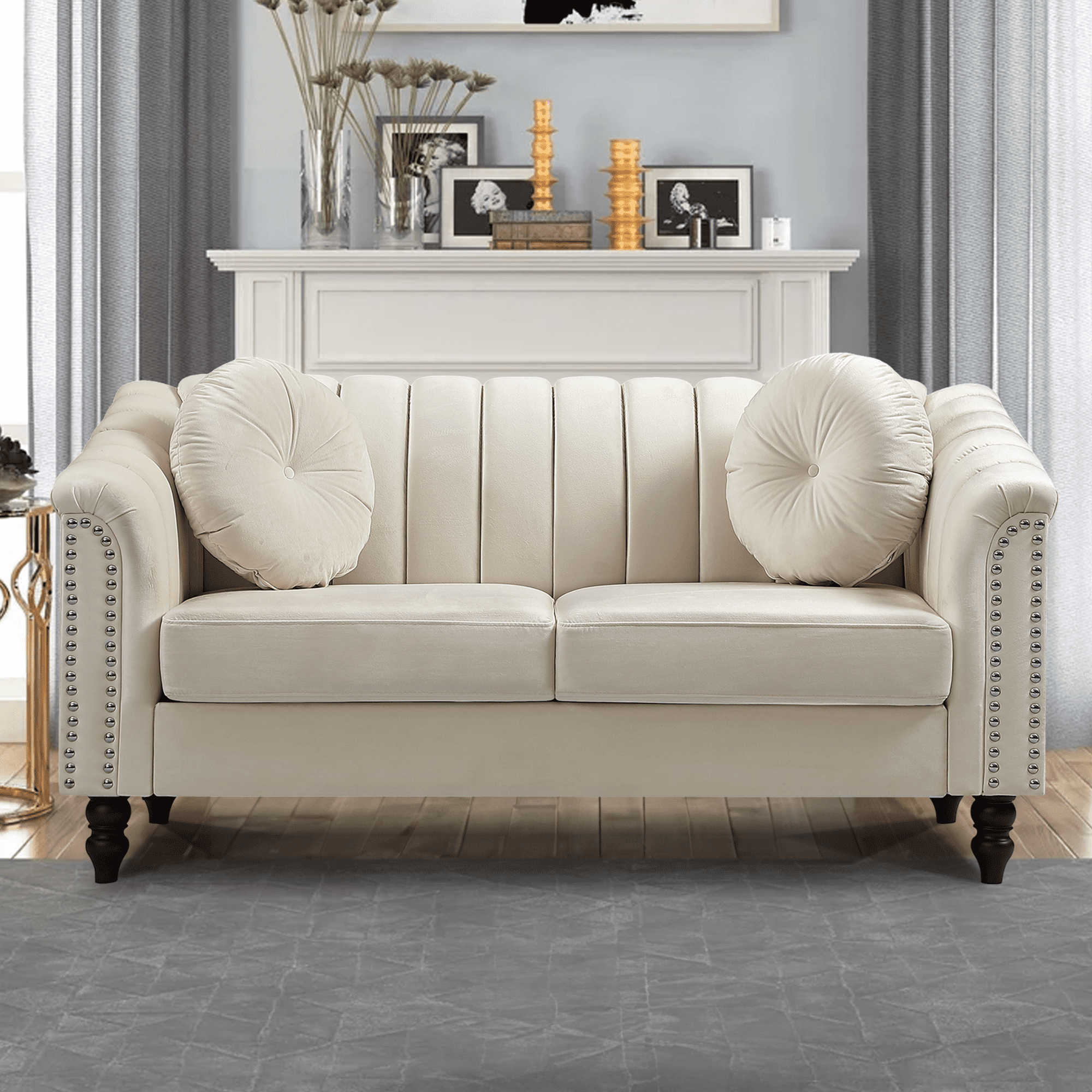 Aukfa 60" Loveseat Sofa Couch, Contemporary Sleep Sofa for Living Room Furniture Sets,Beige