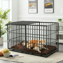 Aukfa 61" Extra Long Indestructible Dog Crate with Comfy Dog Pad for Large Dogs, Heavy Duty Steel Escape Proof Kennel, 2 Door&Removable Tray