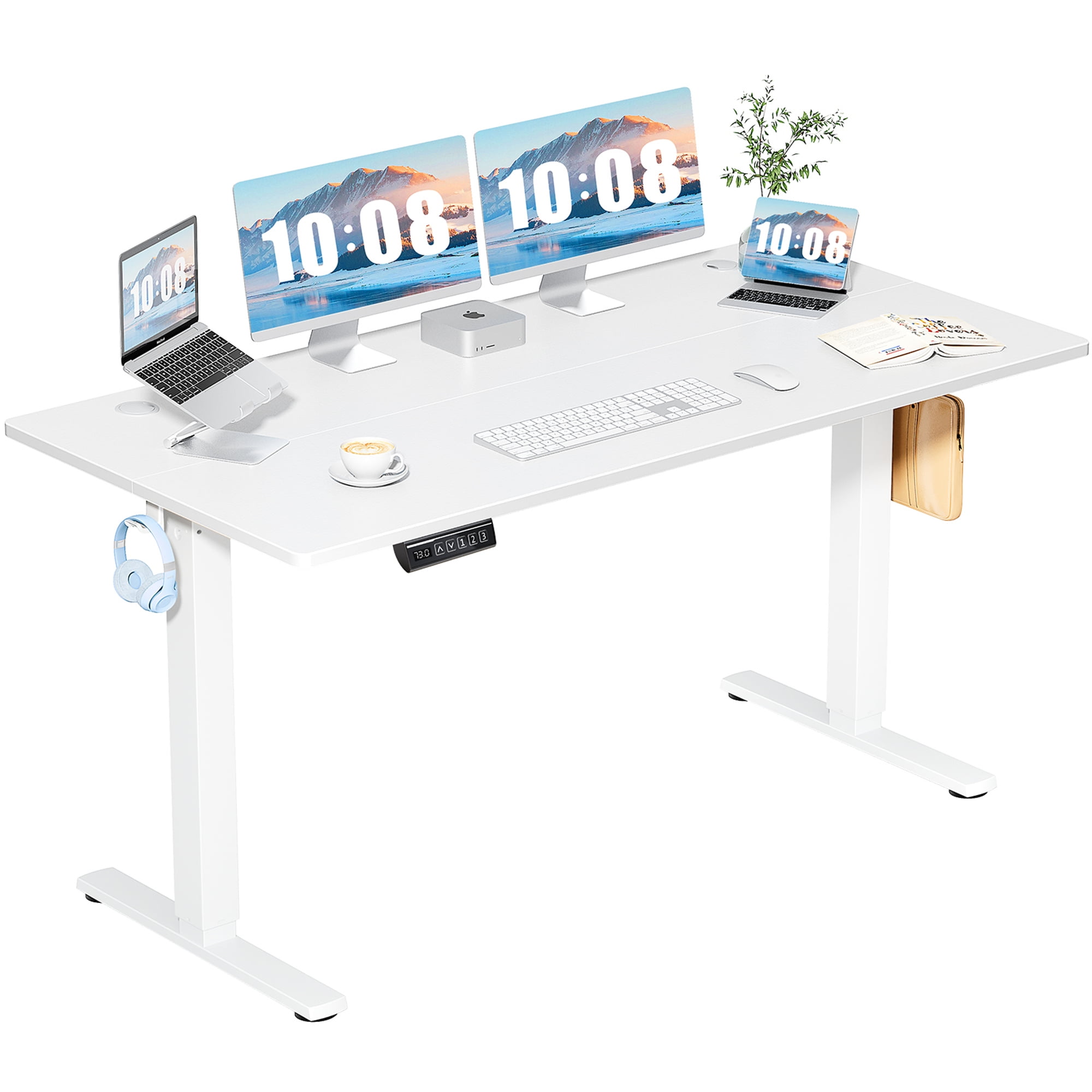 Aukfa 63" Electric Standing Desk, Adjustable Height Stand up Desk for Home Office, White