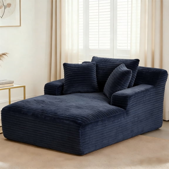 Aukfa 66" Oversized Chaise Lounge Indoor Boneless Couch Plush Sofa Bed for Living Room, 3Pillows, Blue