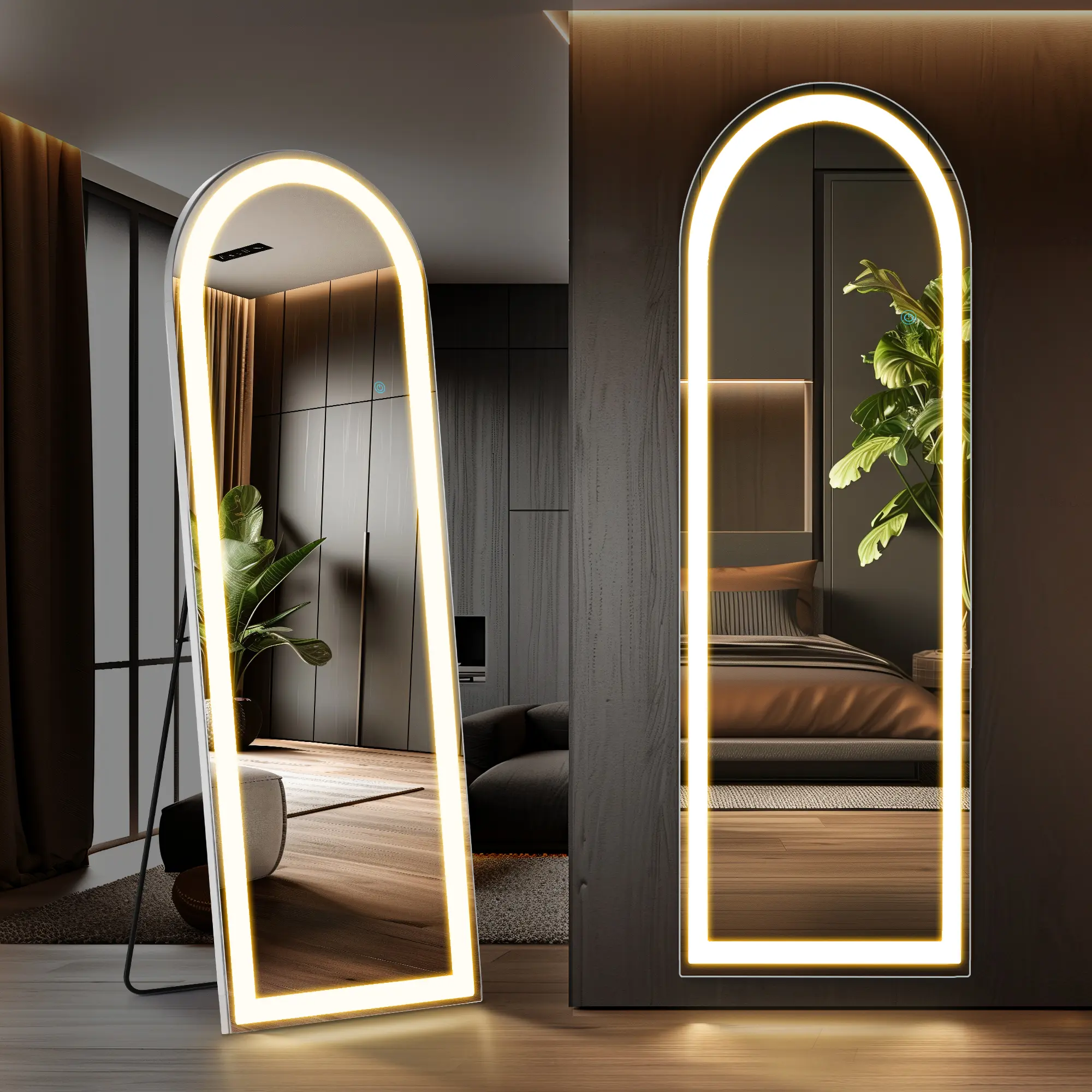 Aukfa 63" x 20" LED Full Length Mirror, Wall Mounted Floor Standing with Touch Control & 3-Color Dimmable Lights