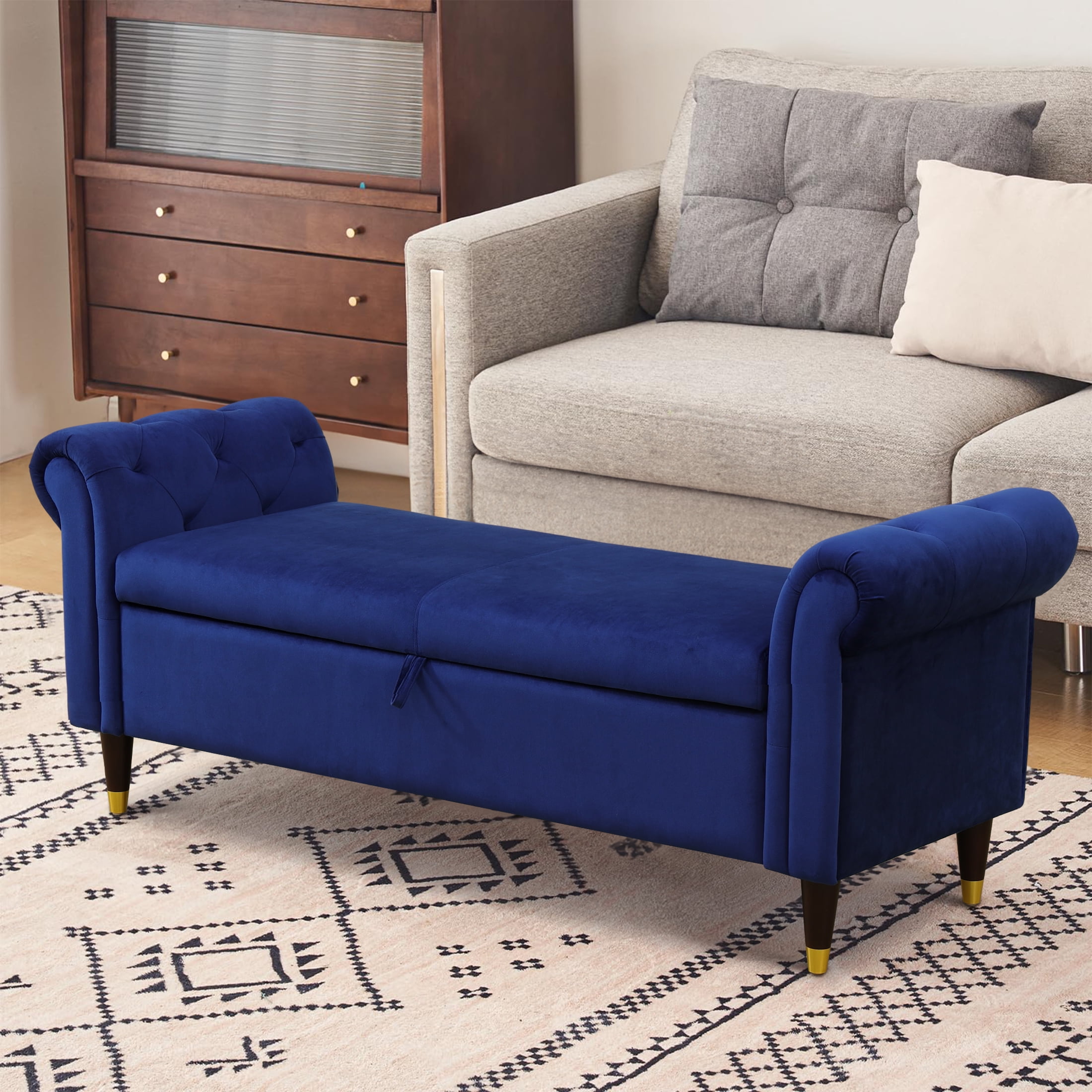 Aukfa 64 inch Oversized Storage Ottoman Bench, Lift Top Storage Chest for Bedroom, Sherpa, Blue