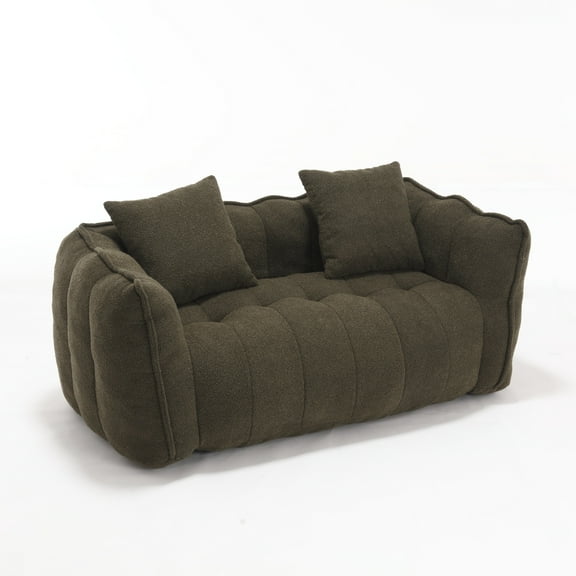 Aukfa 65" Compressed Loveseat Sofa for Living Room,No Assembly, 2 Pillow, Chenille, Olive Green