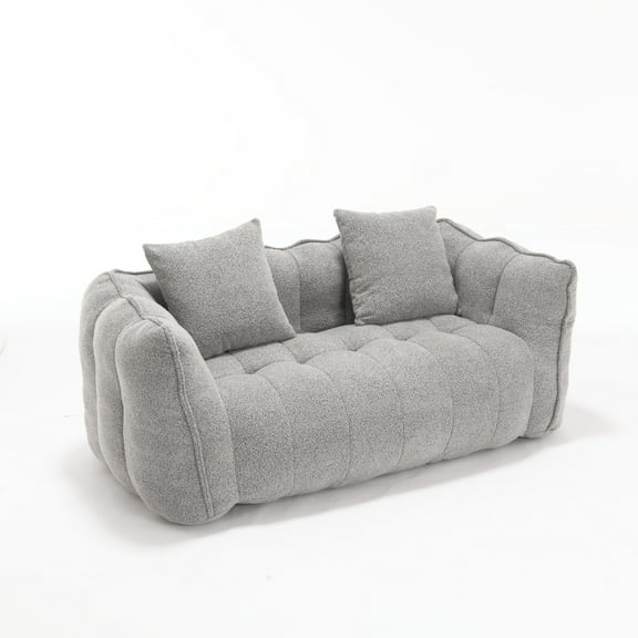 Aukfa 65" Compressed Loveseat Sofa for Living Room,No Assembly Required, 2 Pillow, Chenille, Gray