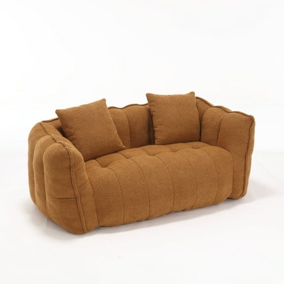 Aukfa 65" Compressed Loveseat Sofa for Living Room,No Assembly Required, 2 Pillow, Chenille, Orange