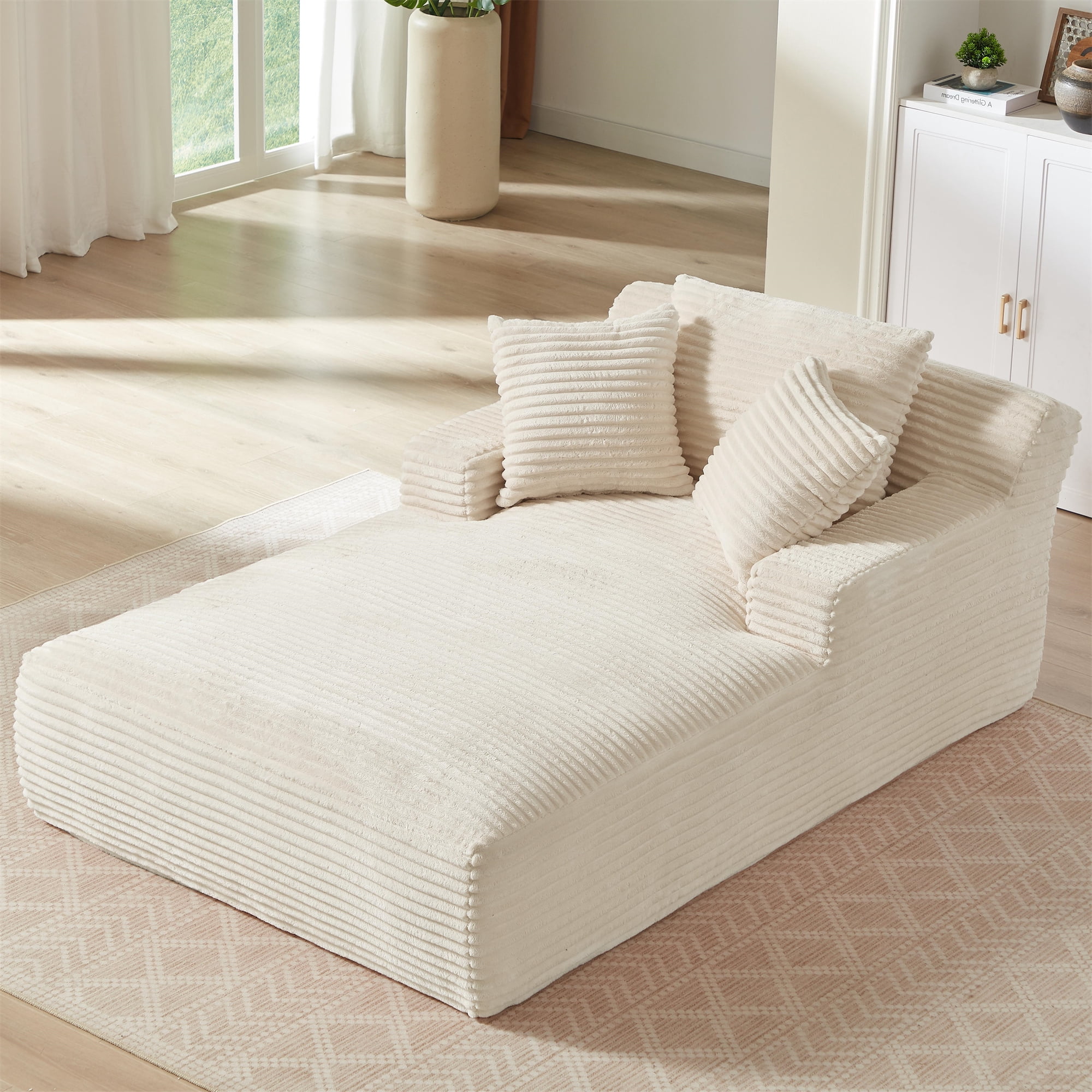 Aukfa 79" Extra Long Chaise Lounge Oversized Indoor Chair Boneless Couch for Living Room, 3Pillows, White