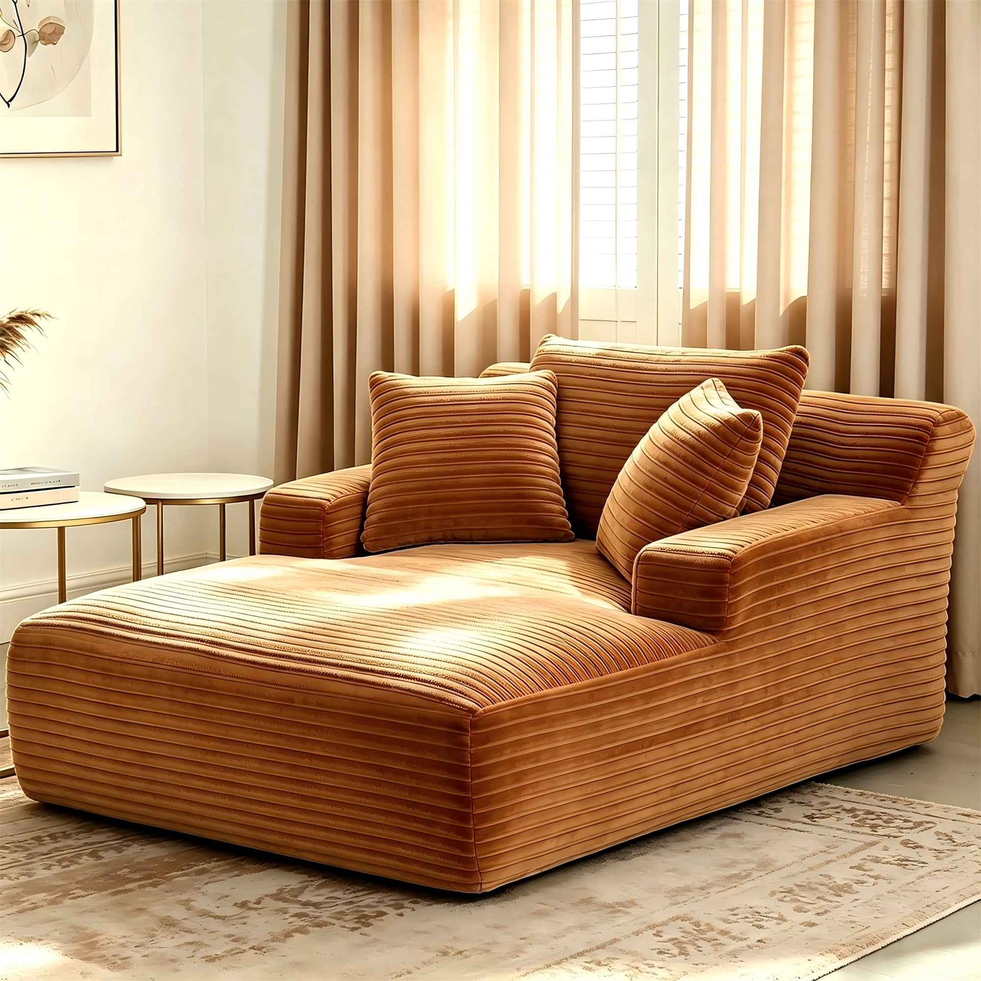 Aukfa 66" Oversized Chaise Lounge Indoor Chair Boneless Couch for Living Room Bedroom, 3Pillows, Orange