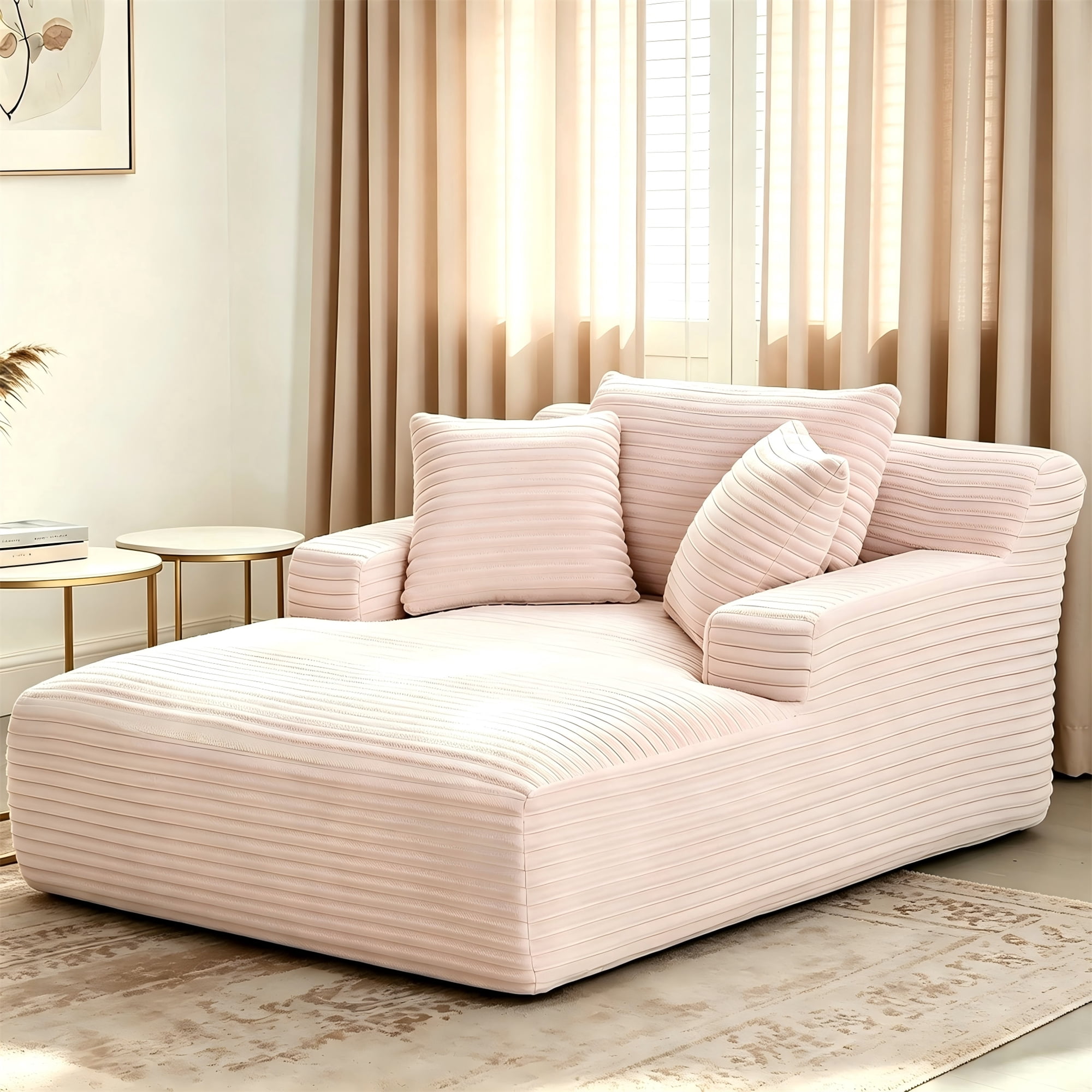 Aukfa 66" Oversized Chaise Lounge Indoor Chair Boneless Couch for Living Room Bedroom, 3Pillows, Pink