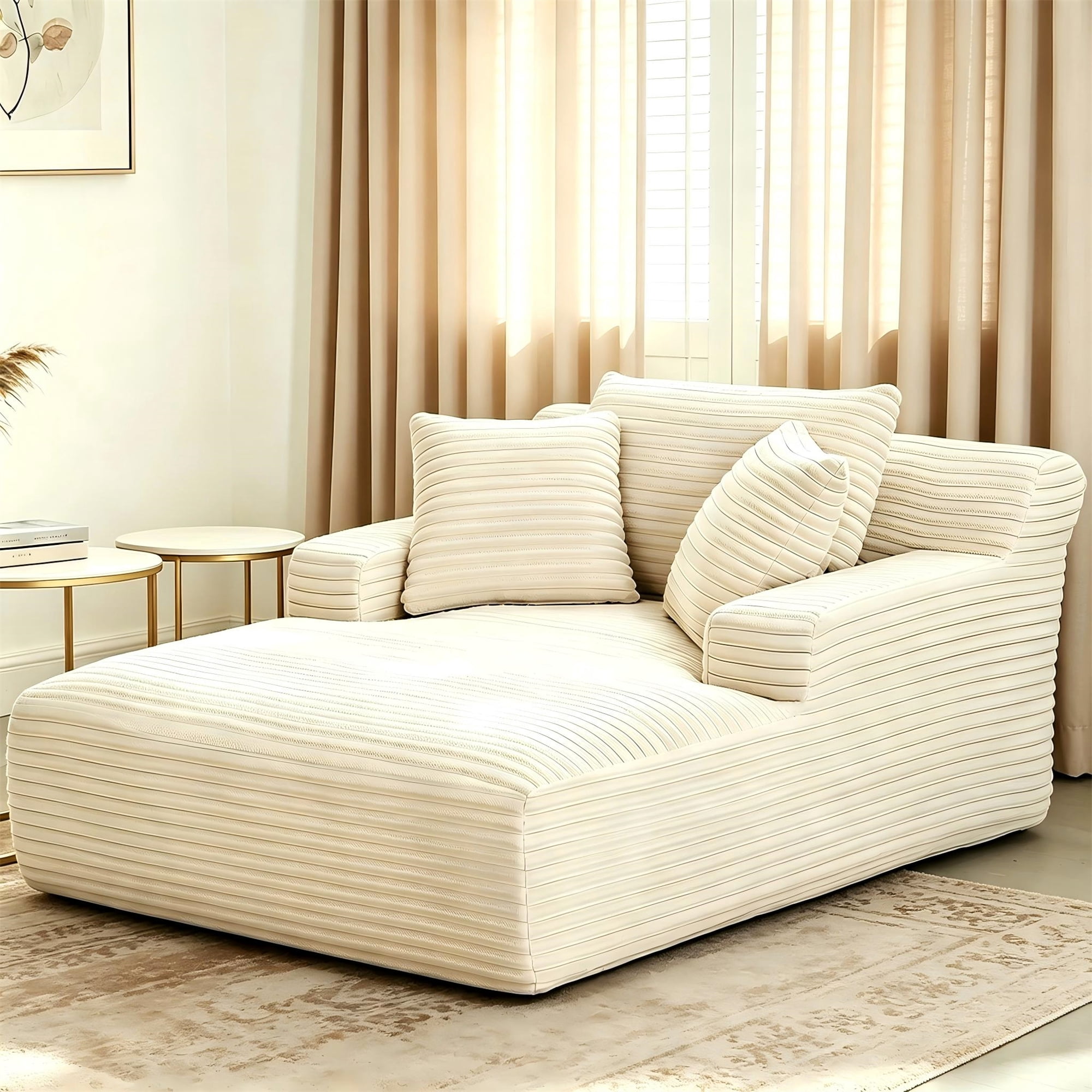 Aukfa 66" Oversized Chaise Lounge Indoor Chair Boneless Couch for Living Room Bedroom, 3Pillows, White