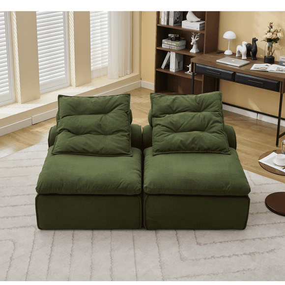 Aukfa 66" Tufted Modular Sofa, Armless Compact Couch for Small Spaces & Cozy Lounging, Green
