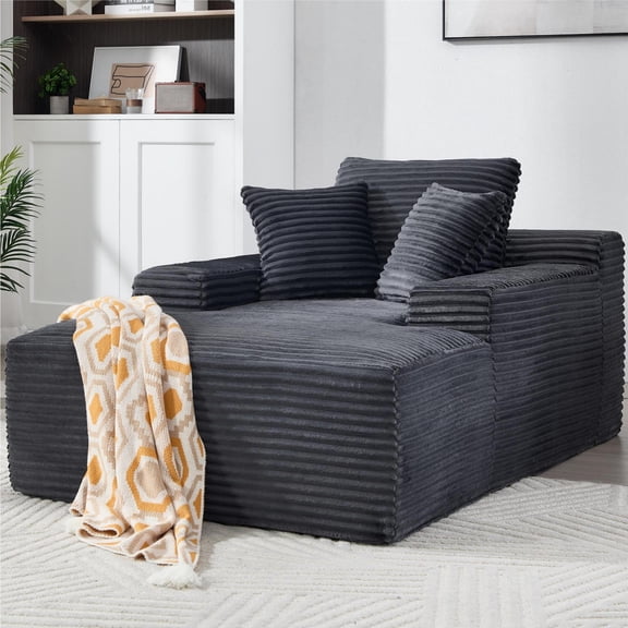 Aukfa 67" Oversized Chaise Lounge Indoor Chair Boneless Couch for Living Room, 3Pillows, Gray