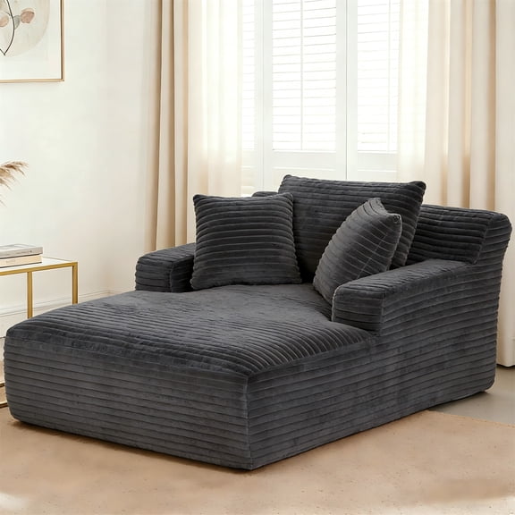 Aukfa 66" Oversized Chaise Lounge Indoor Boneless Couch Plush Sofa Bed for Living Room, 3Pillows, Dark Gray