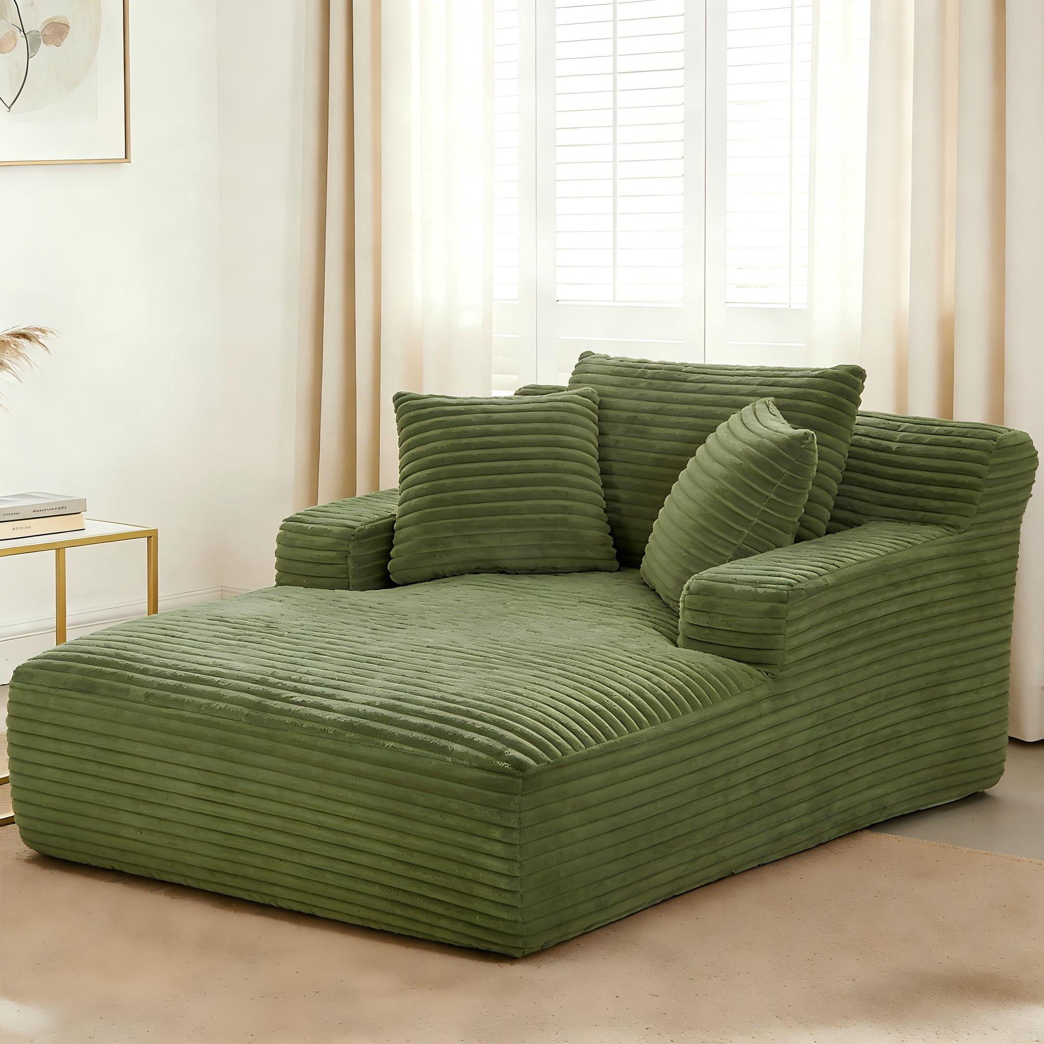 Aukfa 66" Oversized Chaise Lounge Indoor Boneless Couch Plush Sofa Bed for Living Room, 3Pillows, Green