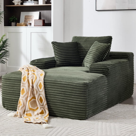 Aukfa 67" Oversized Chaise Lounge Indoor Chair Boneless Couch for Living Room, 3Pillows, Green