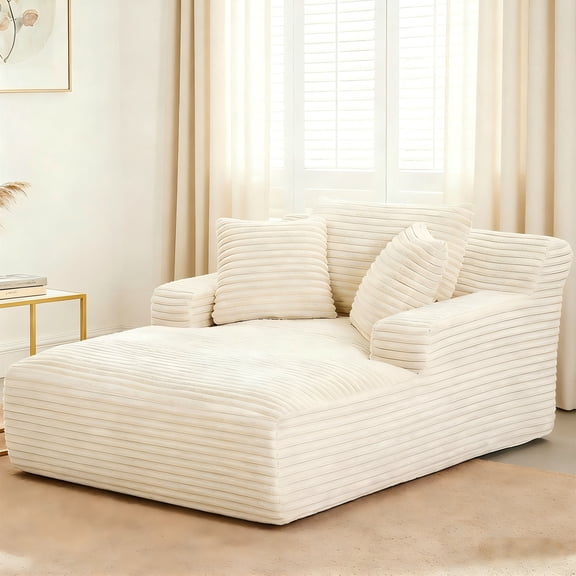 Aukfa 66" Oversized Chaise Lounge Indoor Boneless Couch Plush Sofa Bed for Living Room, 3Pillows, White