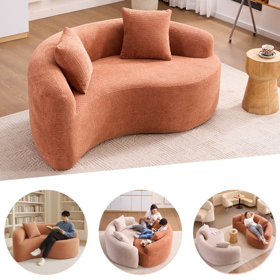 Aukfa 67" Small Sofa S-Curved Loveseat Couch Modular Sofa No Assembly, 2 Pillows, Chenille, Coral Pink