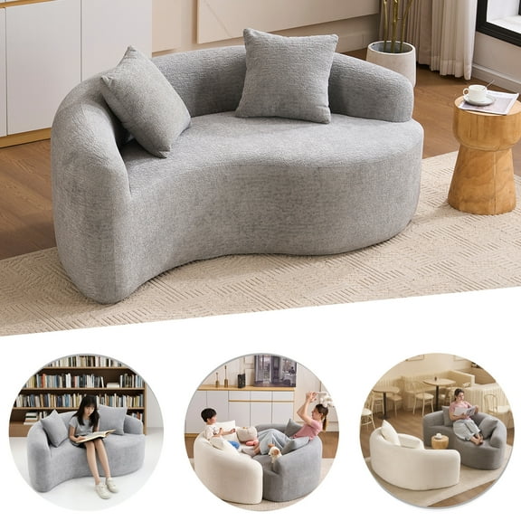 Aukfa 67" Small Sofa S-Curved Loveseat Couch Modular Sofa No Assembly, 2 Pillows, Chenille, Gray