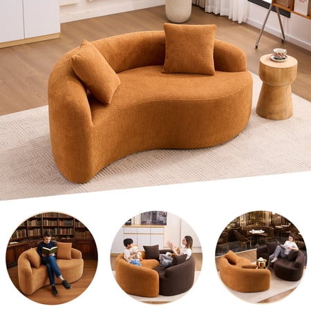 Aukfa 67" Small Sofa S-Curved Loveseat Couch Modular Sofa No Assembly, 2 Pillows, Chenille, Orange