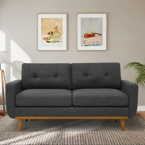 Aukfa 68" Small Sofa Couch Comfy Mid Century Modern Loveseat Sofa for Living Room Bedroom, Dark Gray