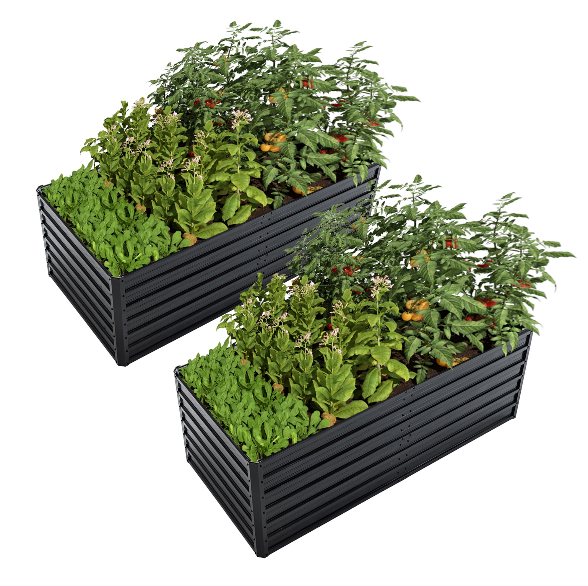 Aukfa 6x3x2ft(2 Pack) Galvanized Raised Garden Bed Kit, Outdoor Metal Planter Box Patio Planting Bed for Vegetables Flowers Herb, Black