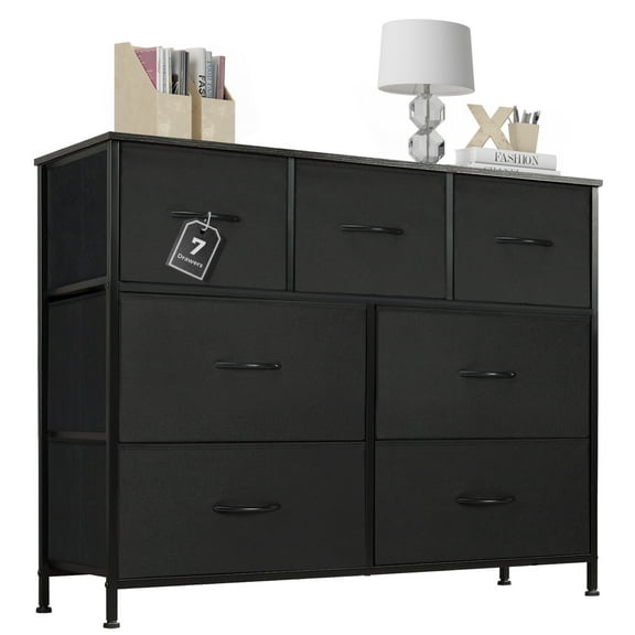 Aukfa 7 Drawer Dresser,Tall Fabric Dresser & Chest of Drawers for Bedroom,Metal Frame,Black