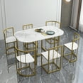 thumbnail image 1 of Aukfa 7 Piece Dining Table Set for 6, 55" Faux Marble Dinning Room Table with 6 Chairs, Metal Frame, Gold, 1 of 8