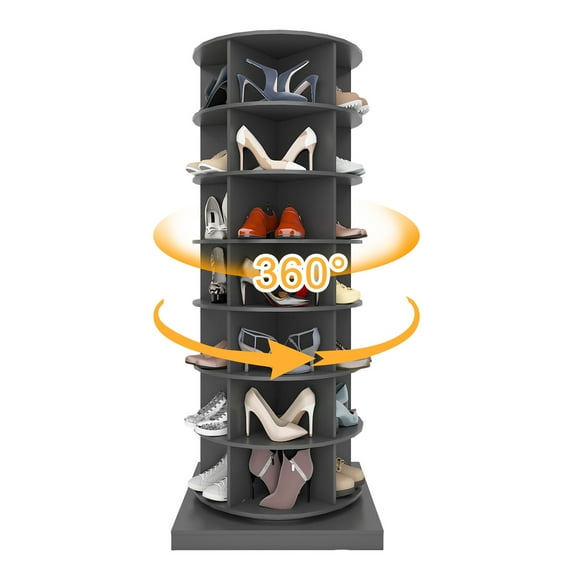 Aukfa 7-Tier Rotating Shoe Rack Tower, 360°Spinning Shoe Display Closet Organizer, Gray