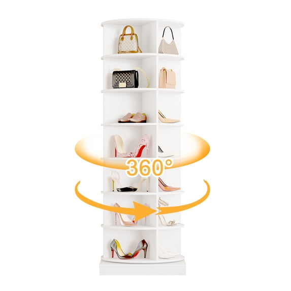 Aukfa 7-Tier Rotating Shoe Rack Tower, 360° Spinning Shoe Display Closet Organizer, White