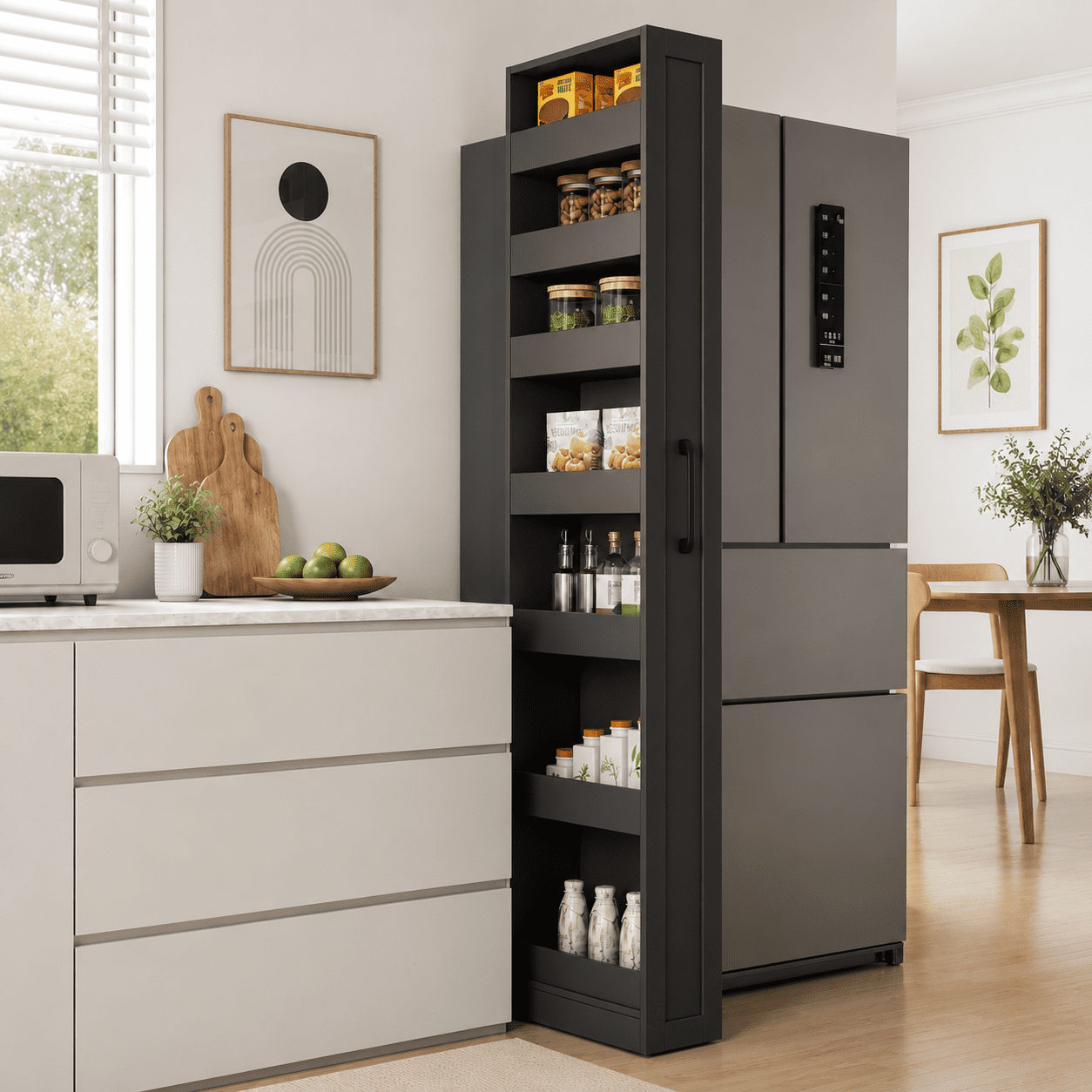 Aukfa 7-Tier Slim Rolling Pantry Cabinet, 68.3" Narrow Pull-Out Kitchen Storage Cart with Handle and Casters,Black