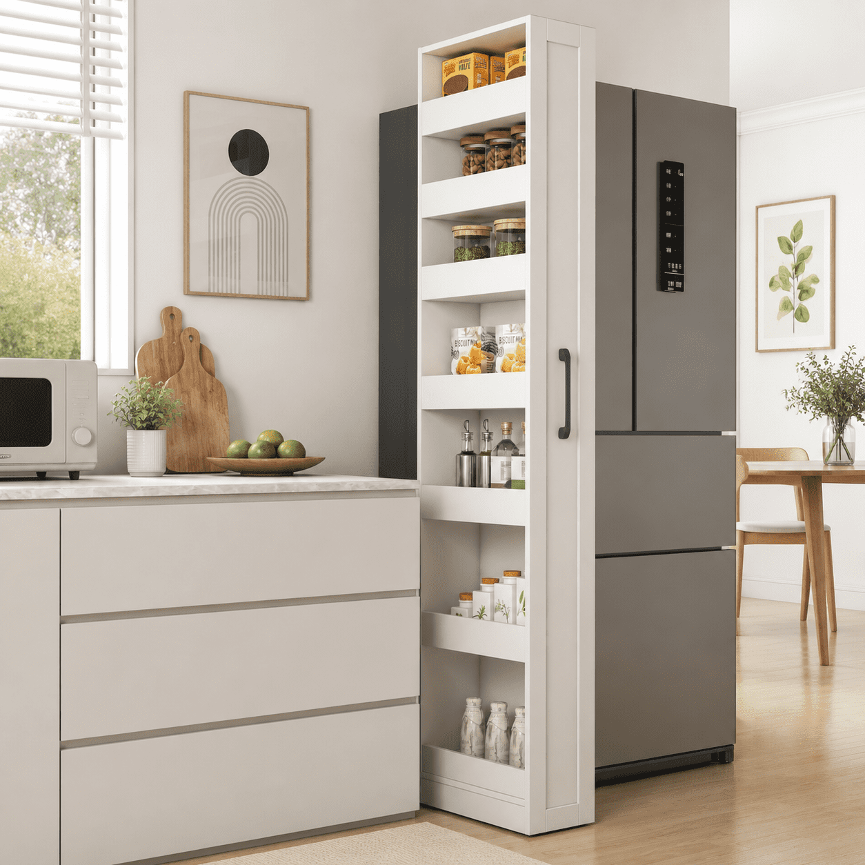 Aukfa 7-Tier Slim Rolling Pantry Cabinet, 68.3" Narrow Pull-Out Kitchen Storage Cart with Handle and Casters,White