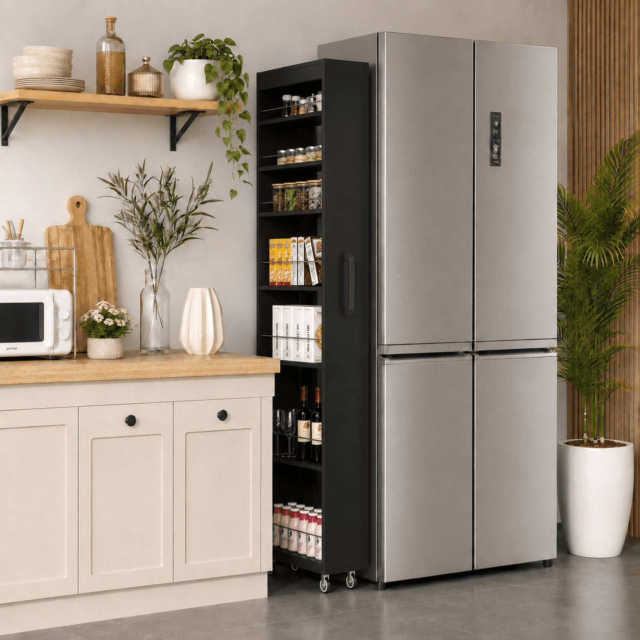 Aukfa 7-Tier Slim Rolling Pantry Cabinet, 70.7" Narrow Pull-Out Kitchen Storage Cart with Handle and Casters,Black