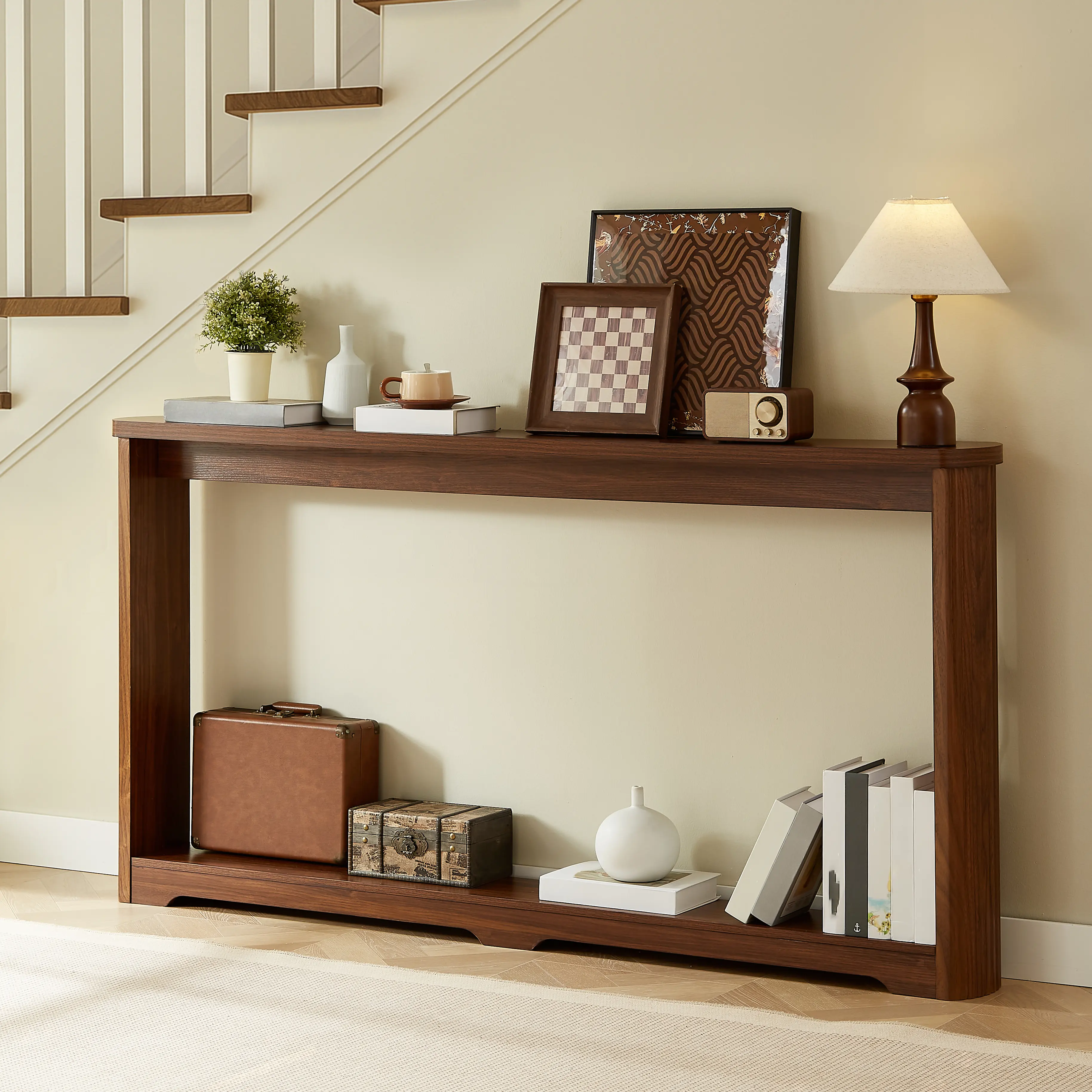 Aukfa 70.1" Narrow Console Table, Long Entryway Table & Behind Sofa Table for Hallway and Living Room,Walnut