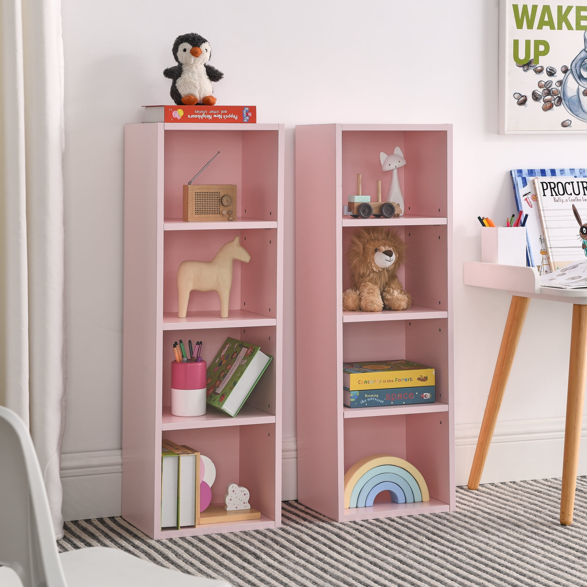 Aukfa 70.9" 8 Tier Tall Narrow Bookcase Storage Organize Display Bookshelf for Living Room Home Office, Pink