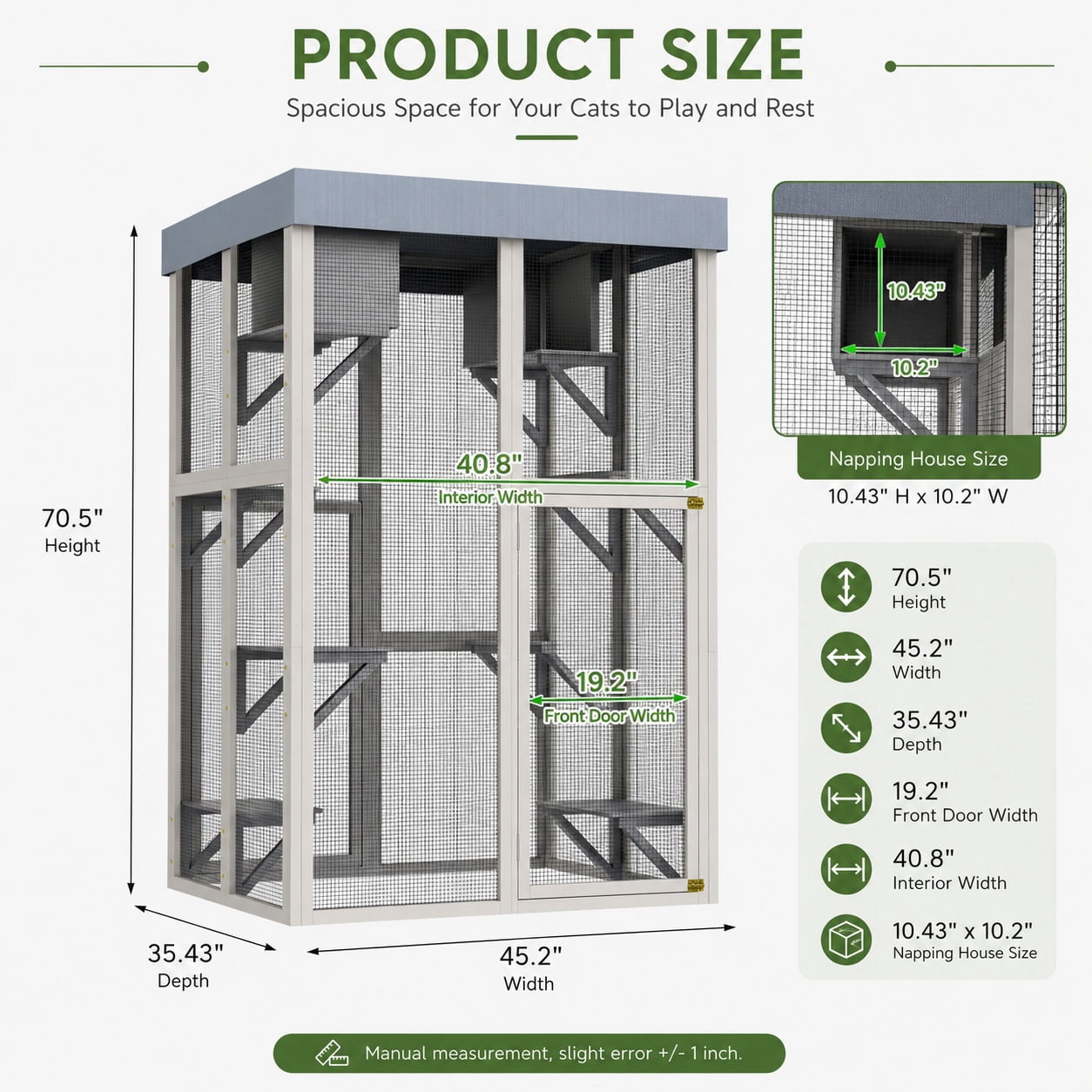 Aukfa 70"H Wooden Outdoor Cat Catio with Waterproof Roof, Large Cat Enclosure for Multiple Cats,Black