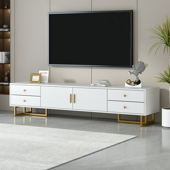 Aukfa 70 inch TV Stand for 65" 75" TV, Entertainment Center with Storage for Living Room, White