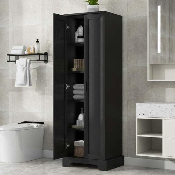 Aukfa 71.2" Tall Storage Cabinet with 2 Doors & Adjustable Shelves for Kitchen Bathroom,Black