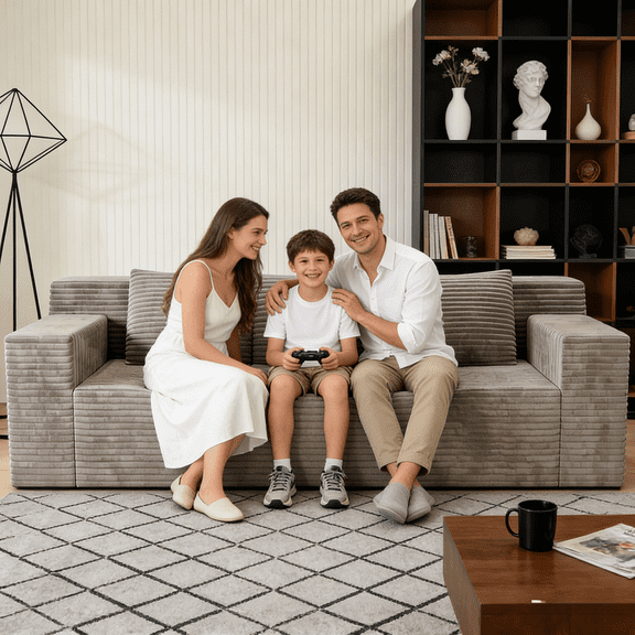 Aukfa 71" 3-Seater Modular Sofa, Corduroy Deep Seat Couch, No Assembly Comfy Sofa for Living Room, Bedroom, Apartment, Camel