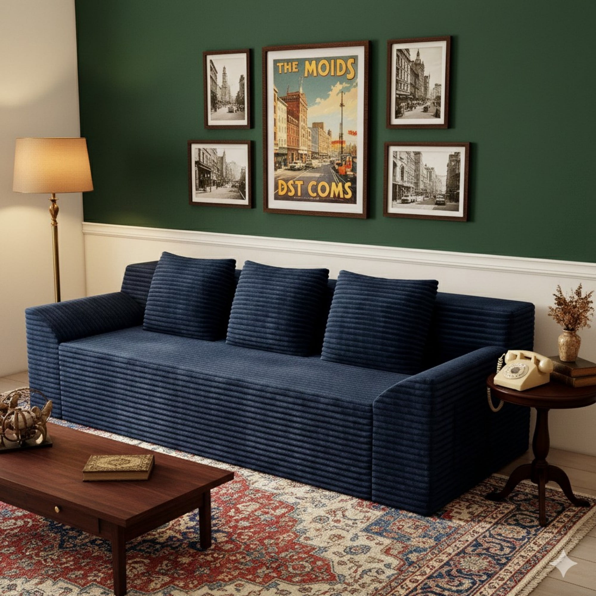 Aukfa 71" 3 Seater Sofa, Corduroy 26" Deep Seat Cloud Couch, No Assembly Boneless Sofa for Living Room, Bedroom, Apartment, Blue