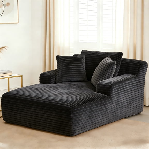 Aukfa 66" Oversized Chaise Lounge Indoor Boneless Couch Plush Sofa Bed for Living Room, 3Pillows, Black